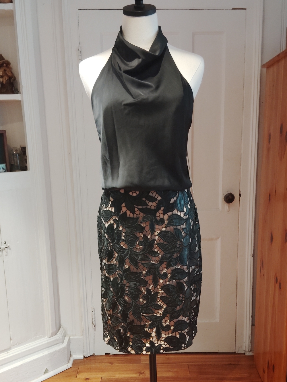 Adrianna Papell Satin & Faux Leather Minidress